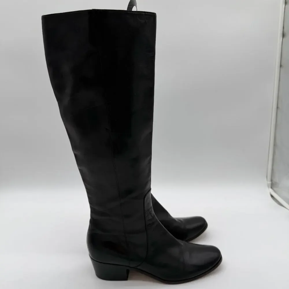Jimmy Choo Elegant Tall Block Heel Black Leather Sophisticated Boots IT 39.5